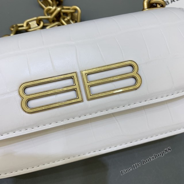 Balenciaga專櫃爆款小號鱷魚白色金扣肩背包 巴黎世家新款Gossip bag斜挎包 fyj1316